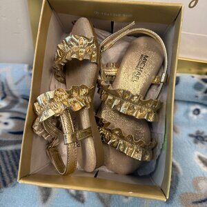 MICHAEL KORS-Girl's Gold Ruffle Sandals. Child Size 9 U.S.